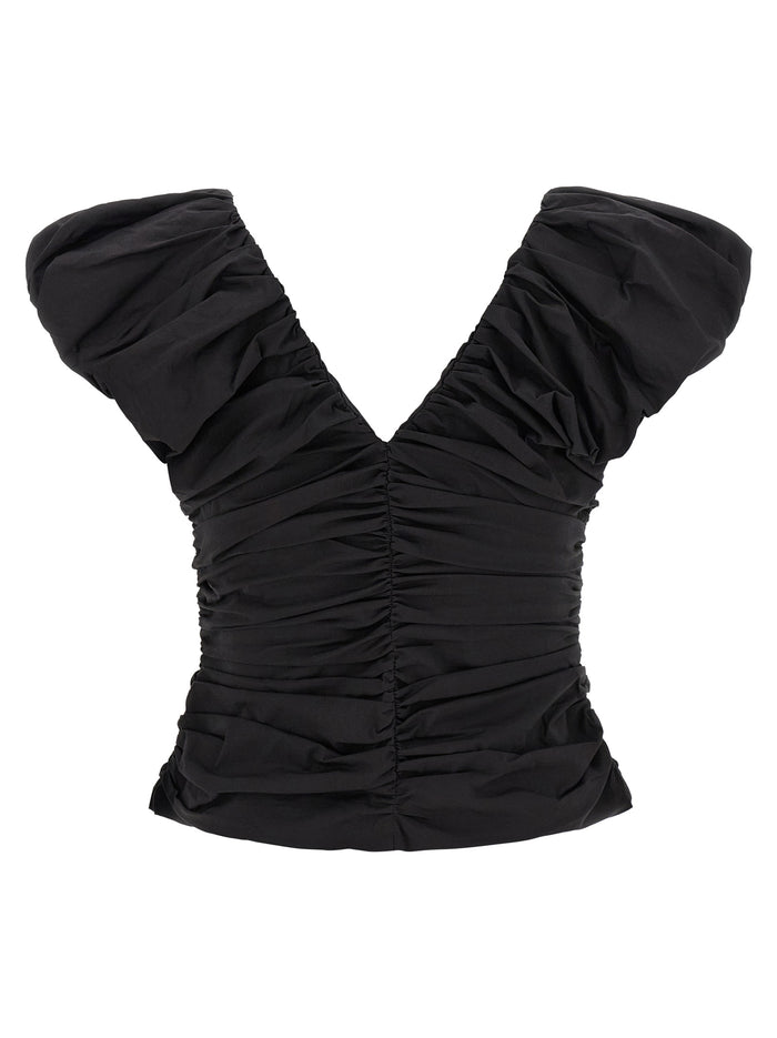 Black Ruched top Cotton Tops