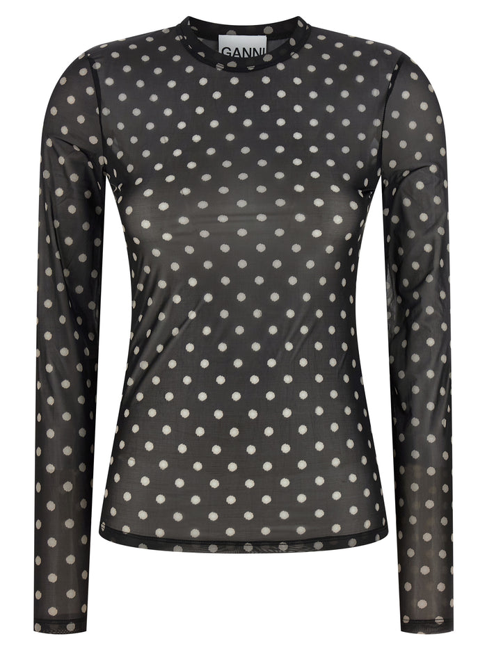 Printed Sheer sweater Black Polyester T-shirt
