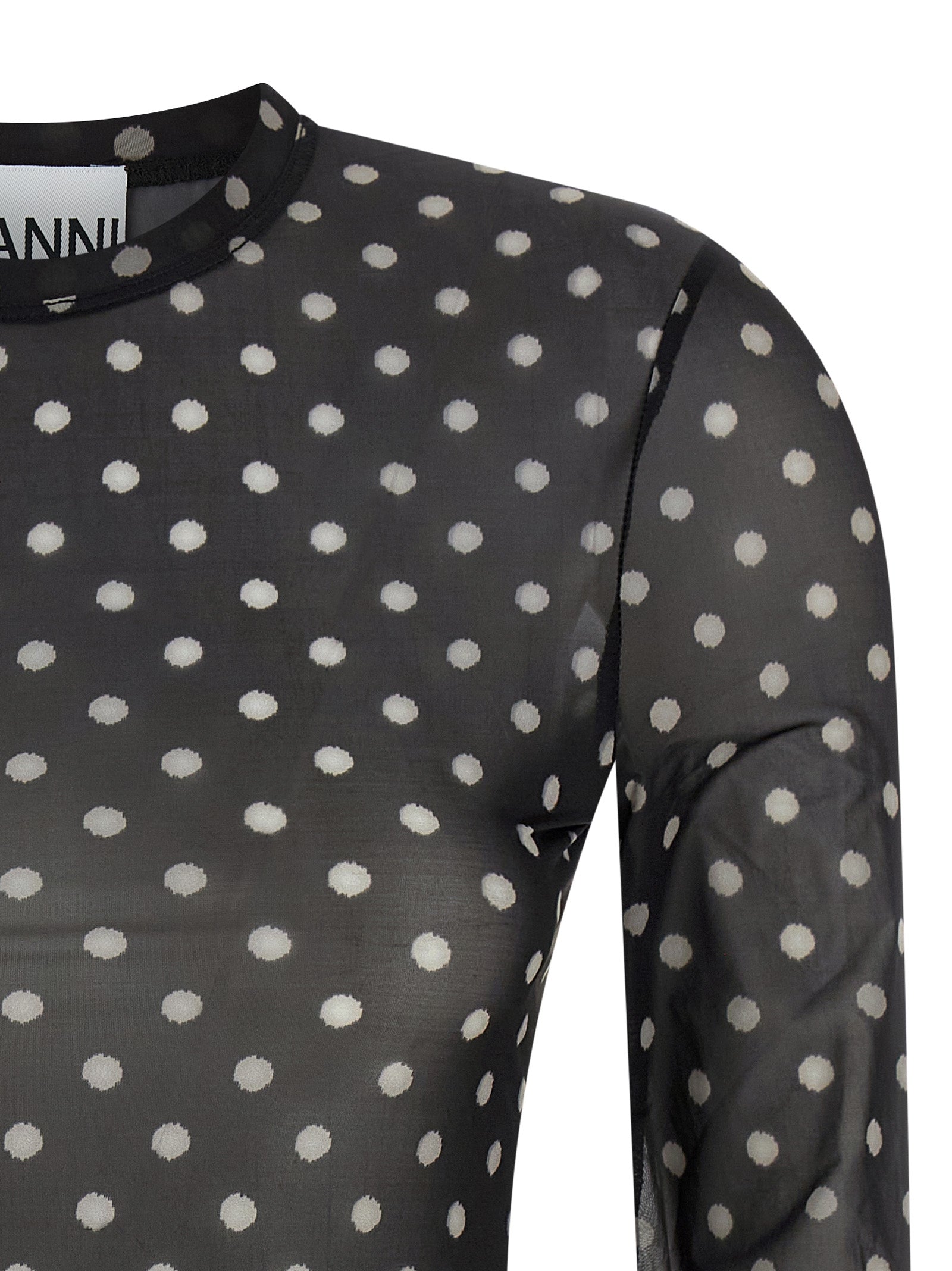 Printed Sheer sweater Black Polyester T-shirt