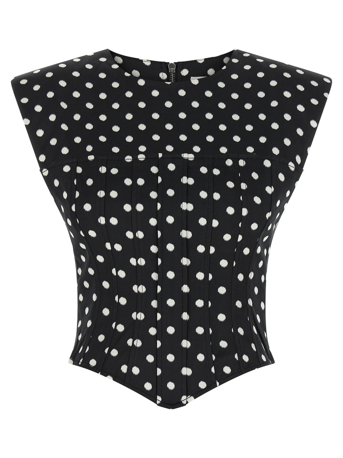 Polka Dot top Black Polyester Tops