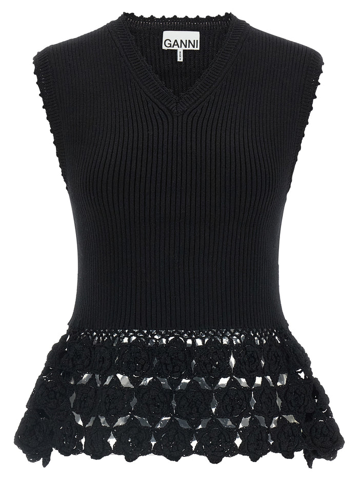 Cotton Crochet vest Black Organic Polyamide Gilet