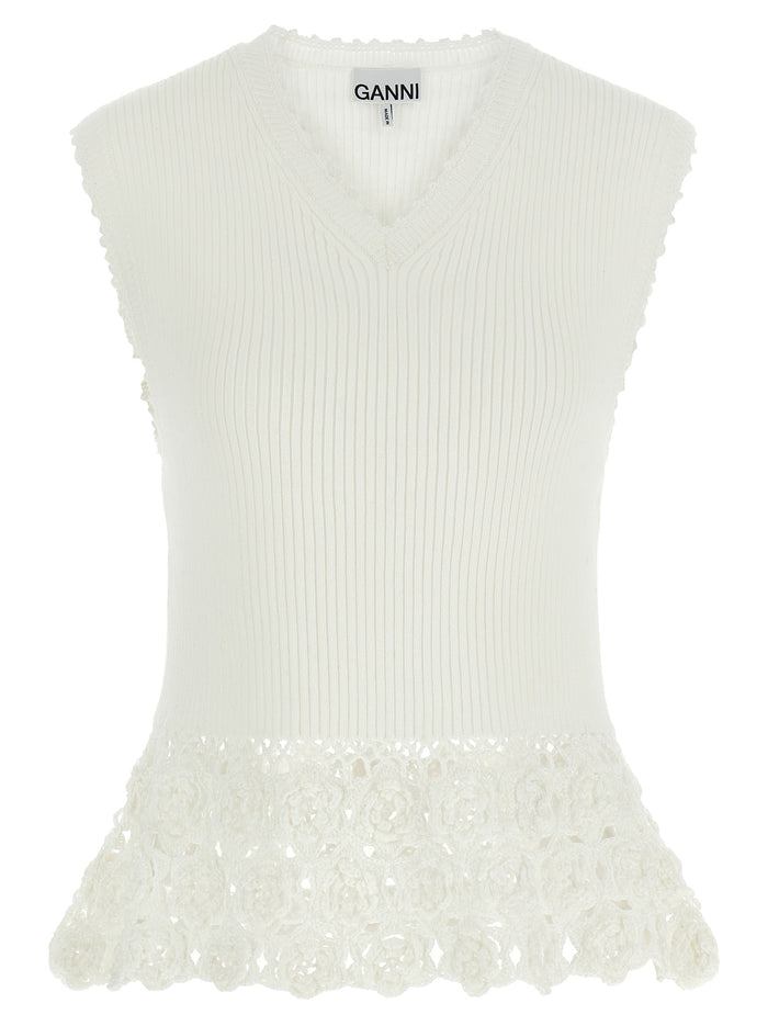Cotton Crochet vest White Organic Polyamide Gilet