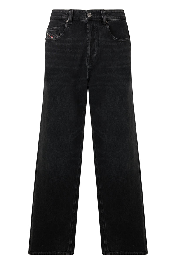 Wide-Leg Denim Jeans Black Cotton Regular & Straight-leg
