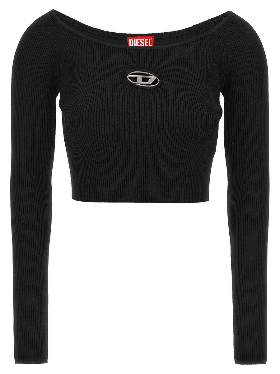 Diesel Logo-Plaque Ribbed Sweater — Black