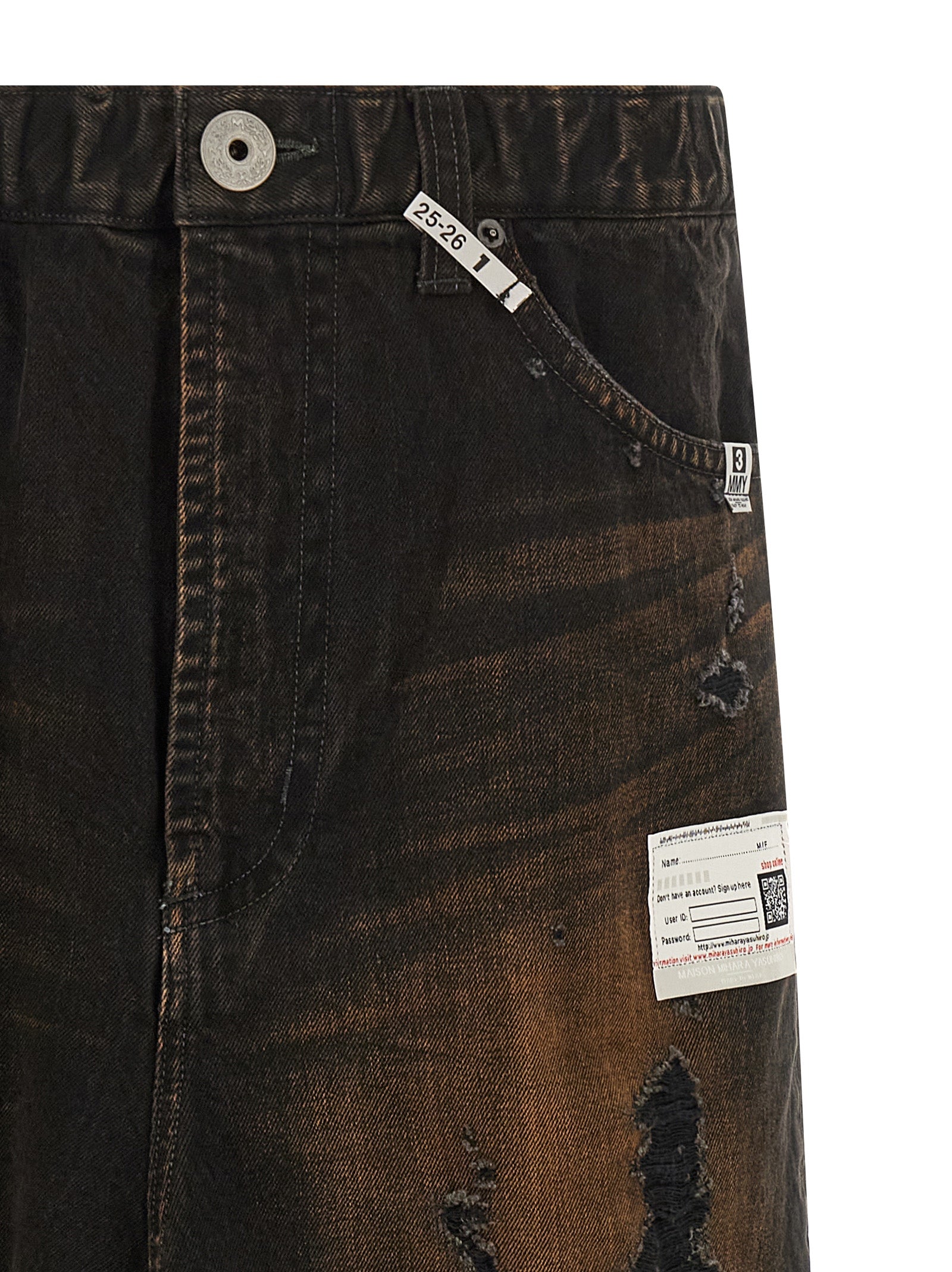 Waist Layered Denim Pants Black Cotton