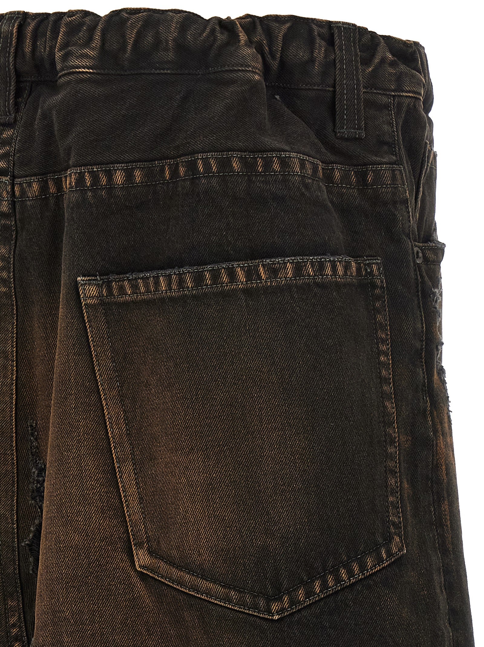 Waist Layered Denim Pants Black Cotton