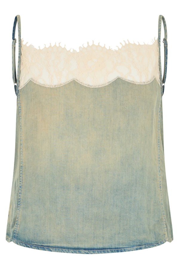 Sleeveless Denim Top Light Blue Cotton Vests & Tank Tops