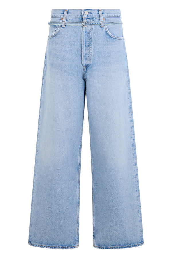 Wide-Leg Jeans Light Blue Cotton