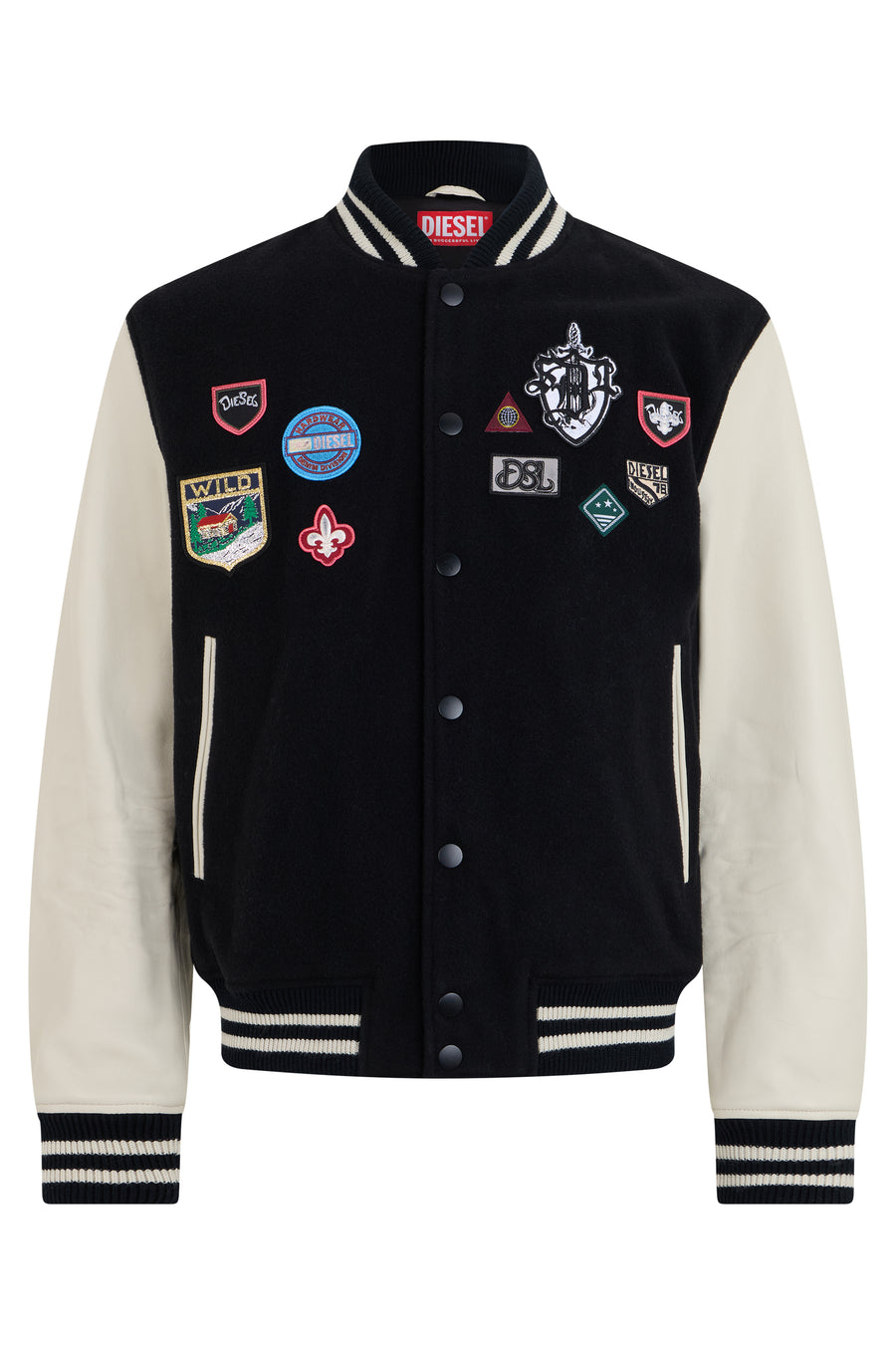 Varsity Jacket Patched Wool Black Bomber