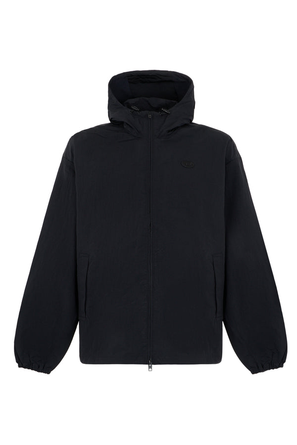 Windbreaker With Hood Black Polyamide Raincoats