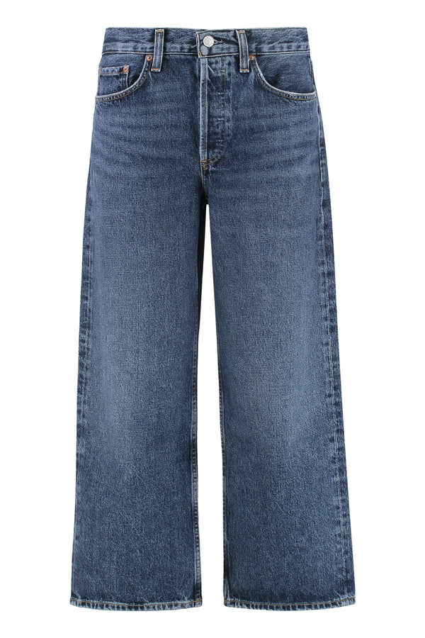 Cropped Denim Jeans With Engraved Logo Cotton