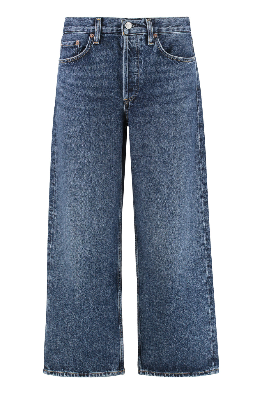 Cropped Denim Jeans With Engraved Logo Cotton