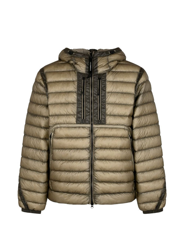 Down Jacket With Goggle Hood Beige Polyamide; Padded &