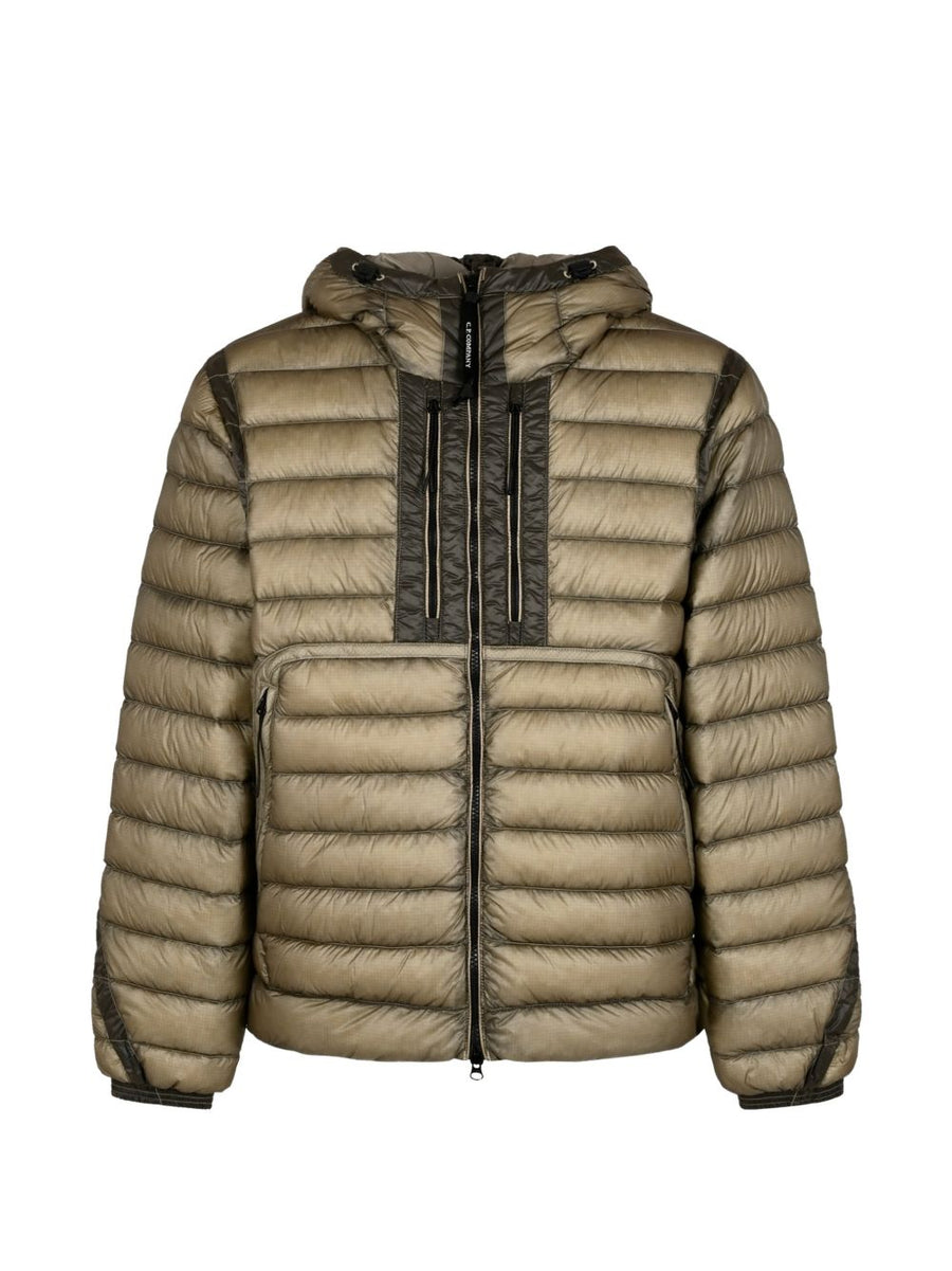 Down Jacket With Goggle Hood Beige Polyamide; Padded &