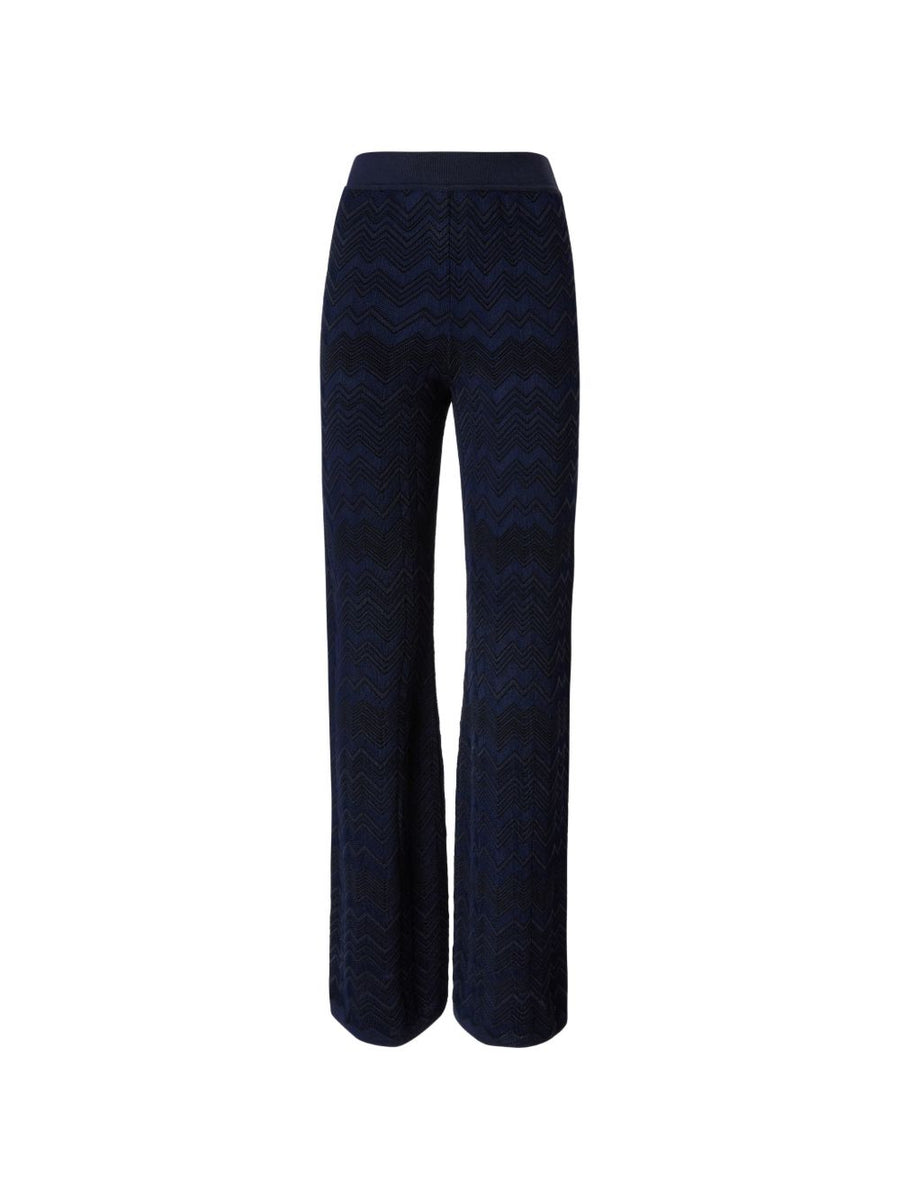 Straight Leg Trousers With Zigzag Pattern Blue Viscose