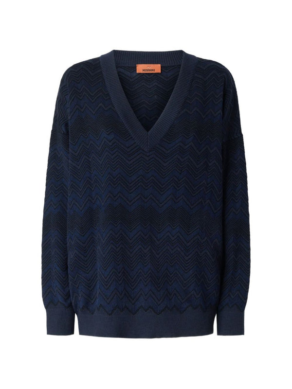 V-Neck Sweater Blue Wool Blend Viscose