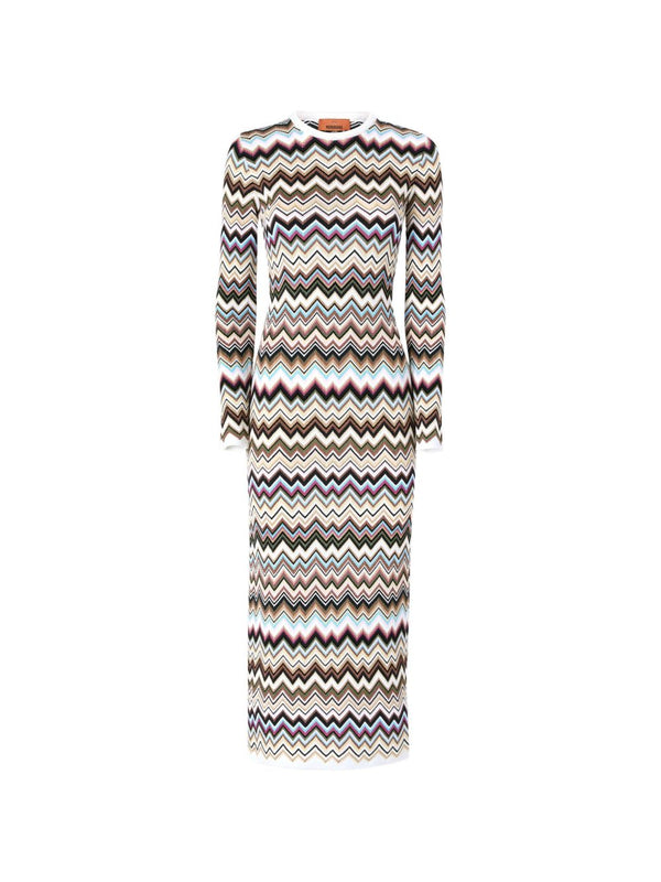 Midi Dress Multicolour Chevron Knit Viscose