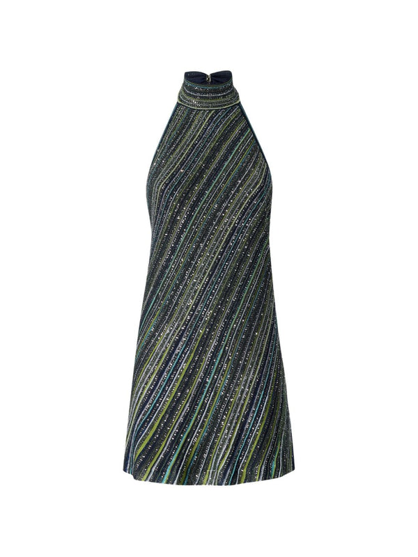 Mini Dress Halterneck Sequin Green Viscose