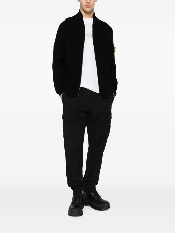 Cardigan Ribbed Zip Black Virgin Wool Cardigans