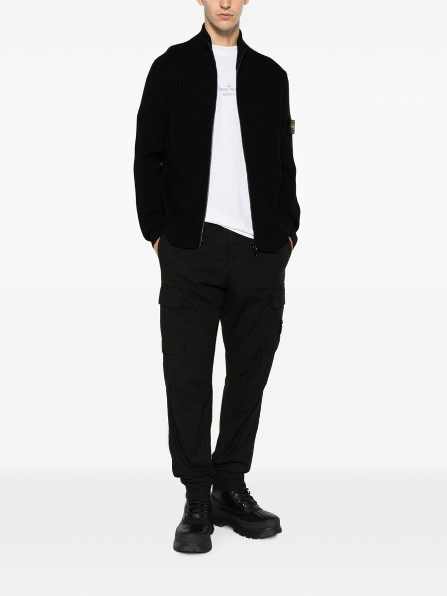 Cardigan Ribbed Zip Black Virgin Wool Cardigans