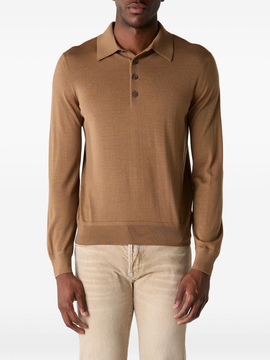 Sweater Button-Front Beige Wool