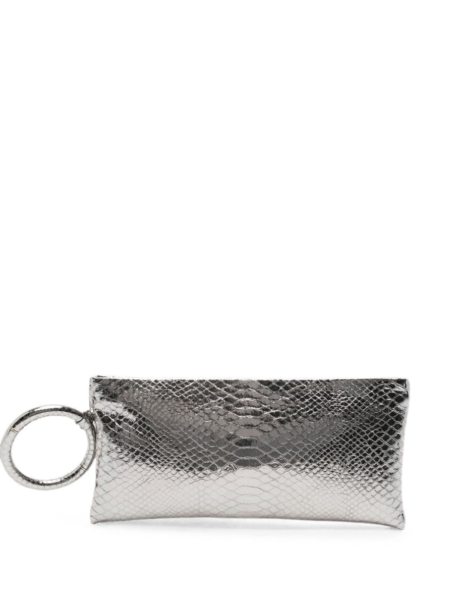 Clutch Aura Silver Calfskin Leather Bags