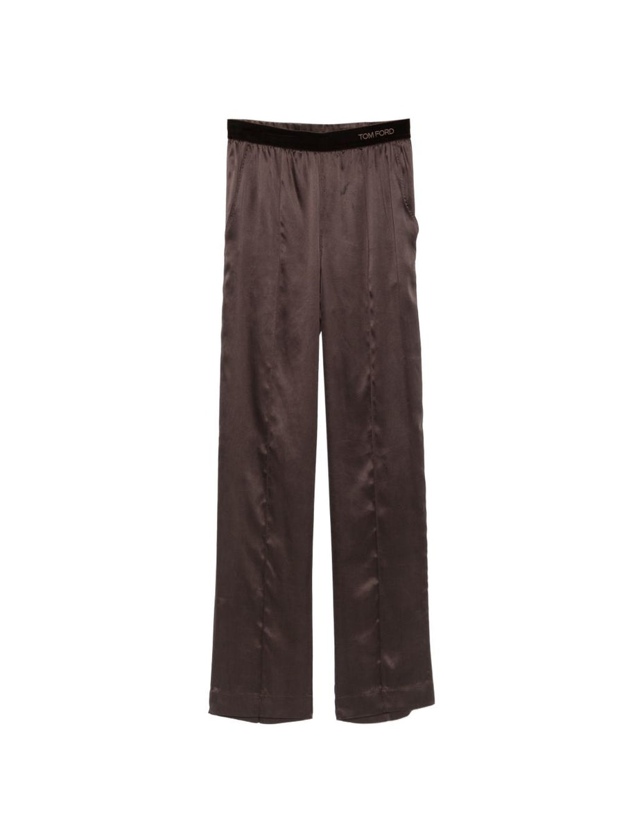 Silk Straight-Leg Trousers Brown