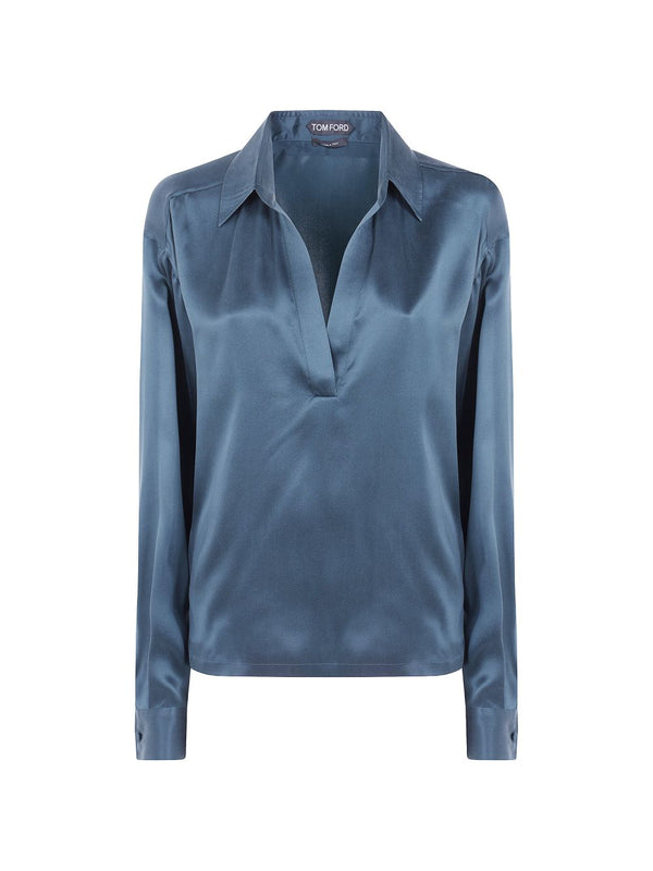 Blouse Powder Blue Silk Light Blouses