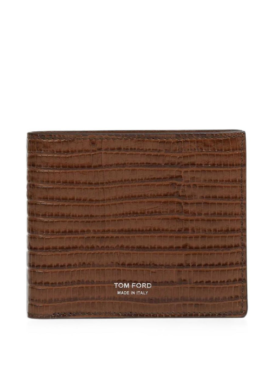 Lizard-Effect Bifold Wallet Brown Calfskin & Cardholders