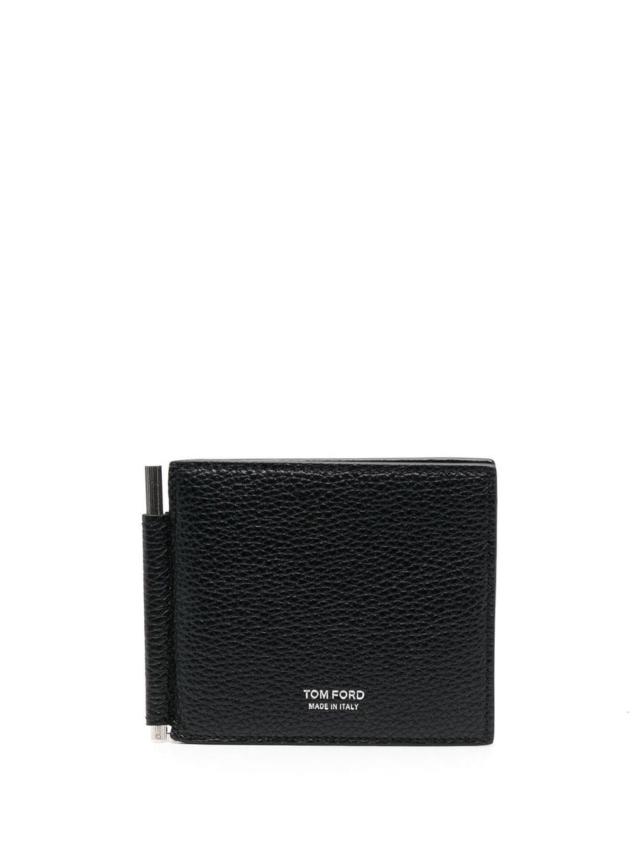 Bifold Leather Wallet With Money Clip Black Calfskin; Lining: Goatskin & Cardholders