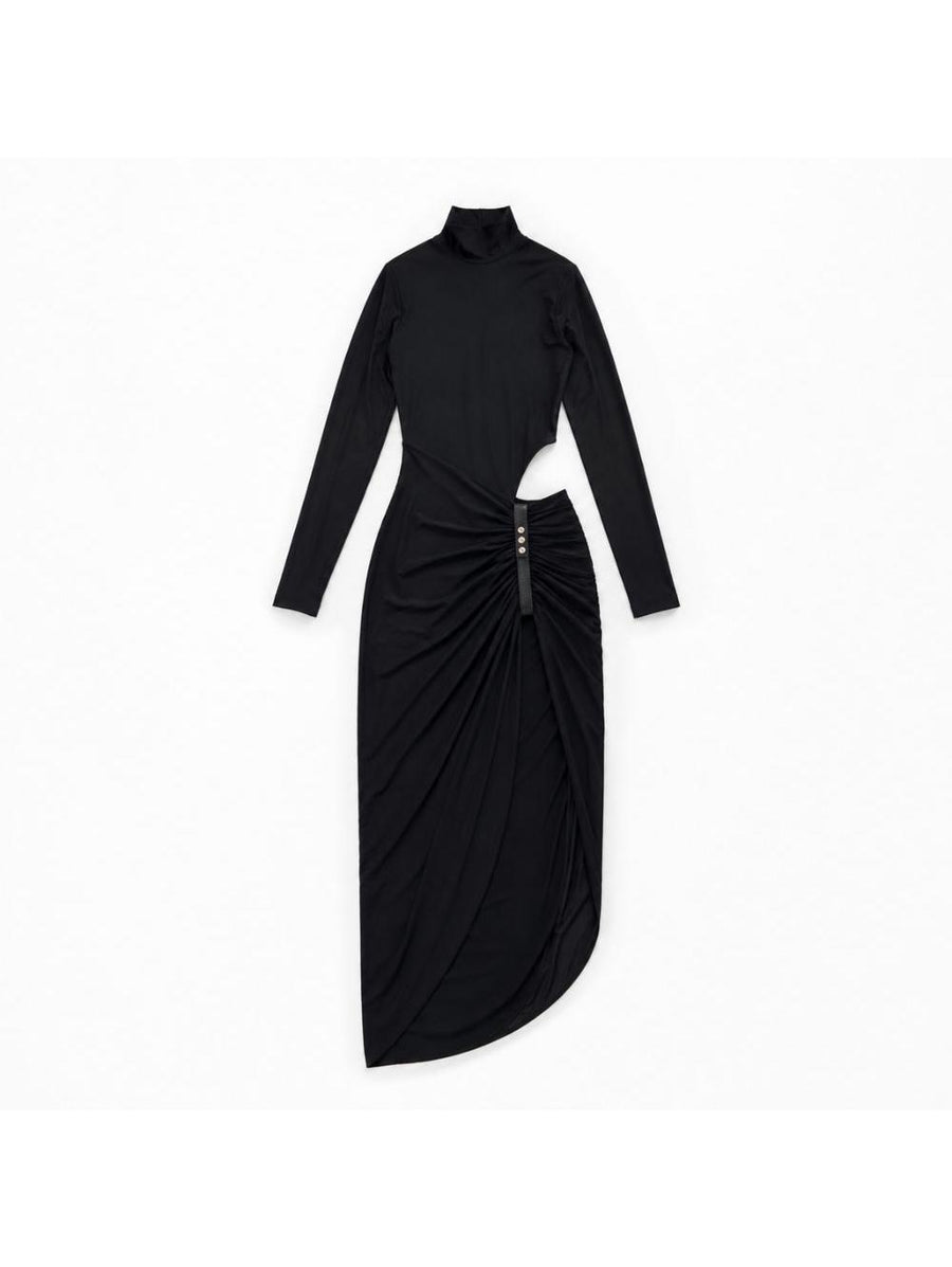Draped Cut-Out Maxi Dress Black Polyamide