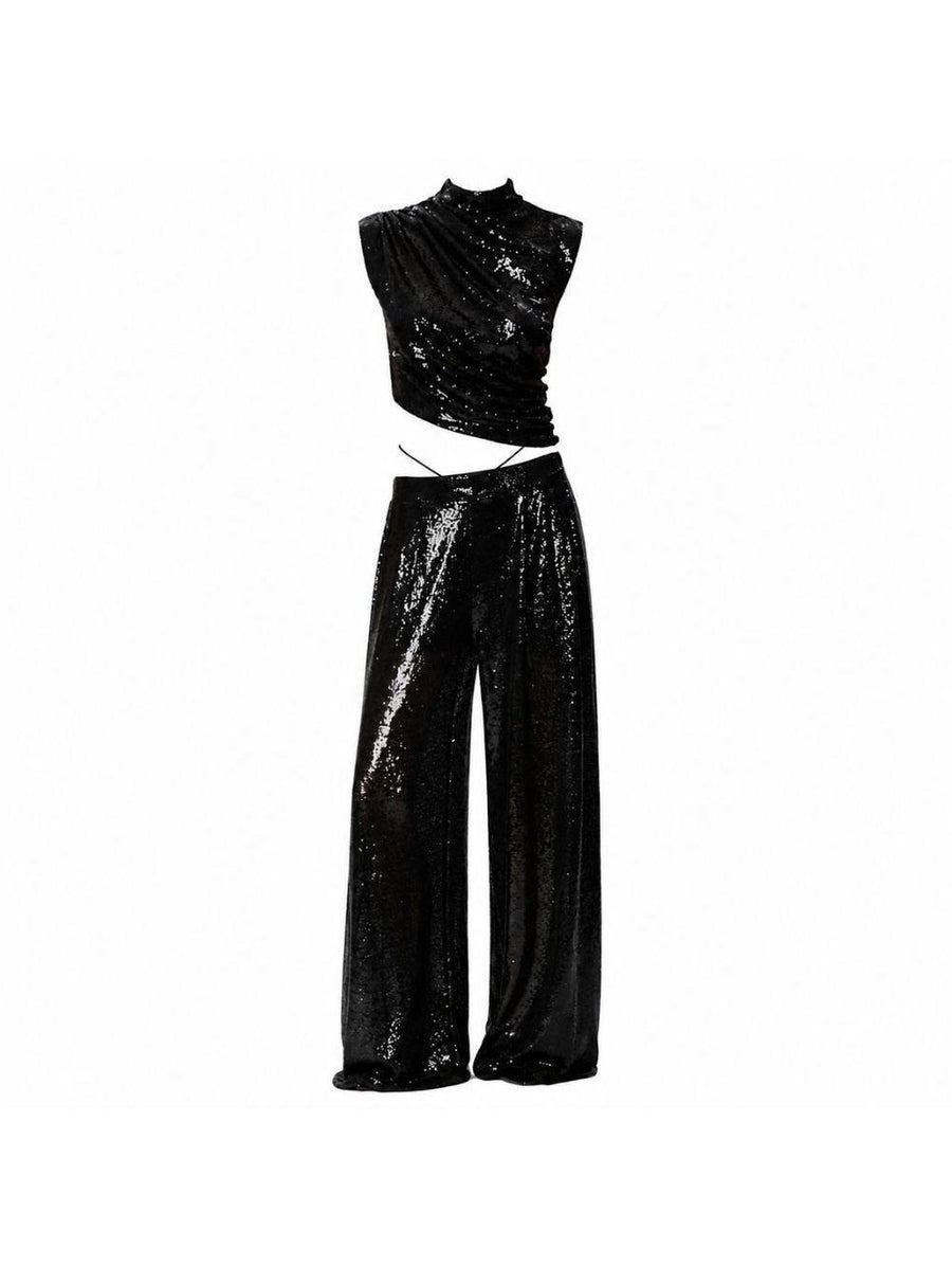 Jumpsuit With Embroidered Sequins Black Polyamide Tracksuits