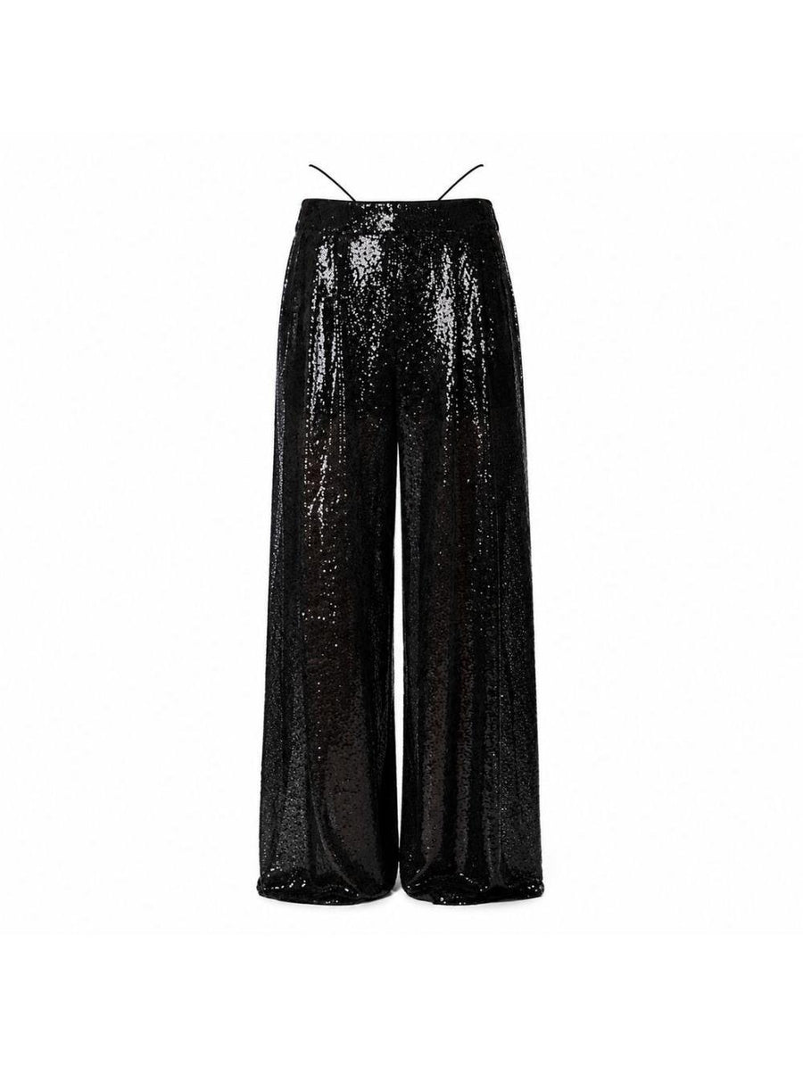 Straight Leg Sequin Trousers Black Polyamide