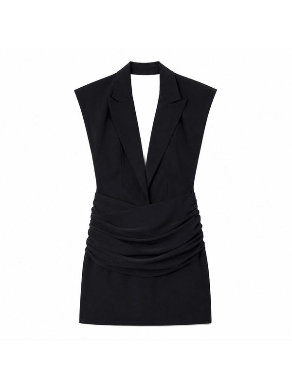 Mini Dress With Tuxedo Lapel Black Polyamide