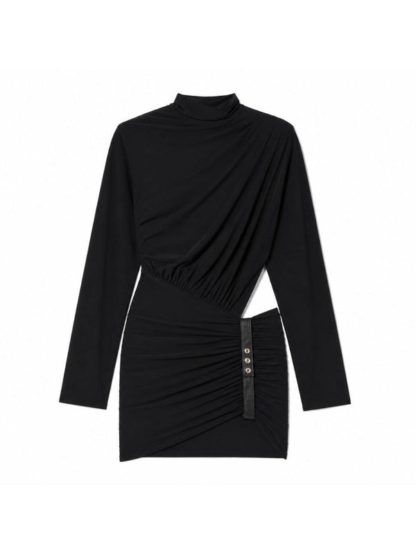 Mini Dress With Batwing Sleeves Black Polyamide