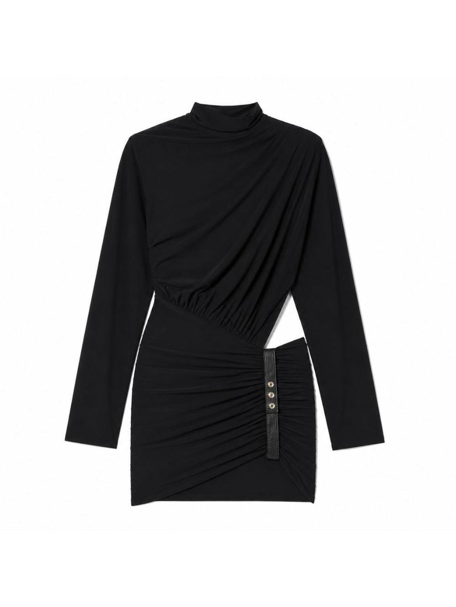 Mini Dress With Batwing Sleeves Black Polyamide