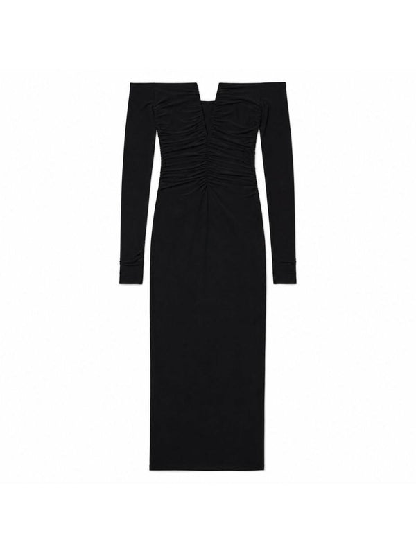 Long Dress With Off-The-Shoulder Neckline Black Polyamide