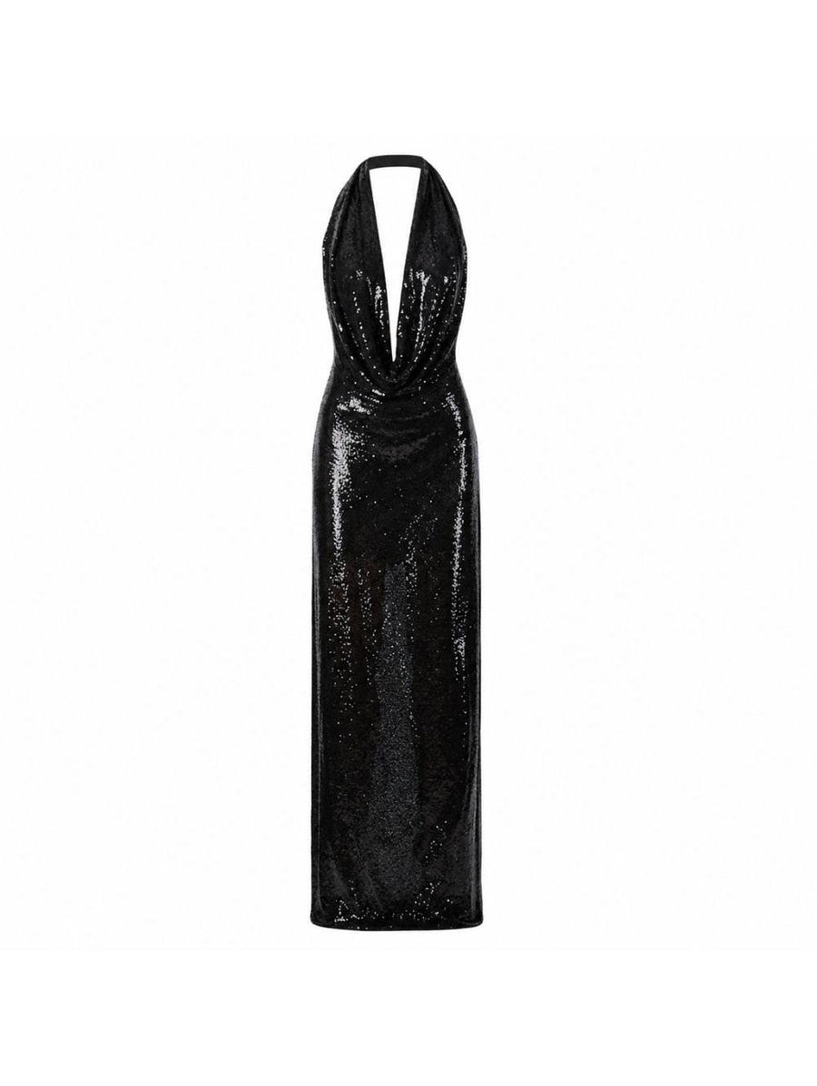 Long Dress Venus Sequin Black Polyester