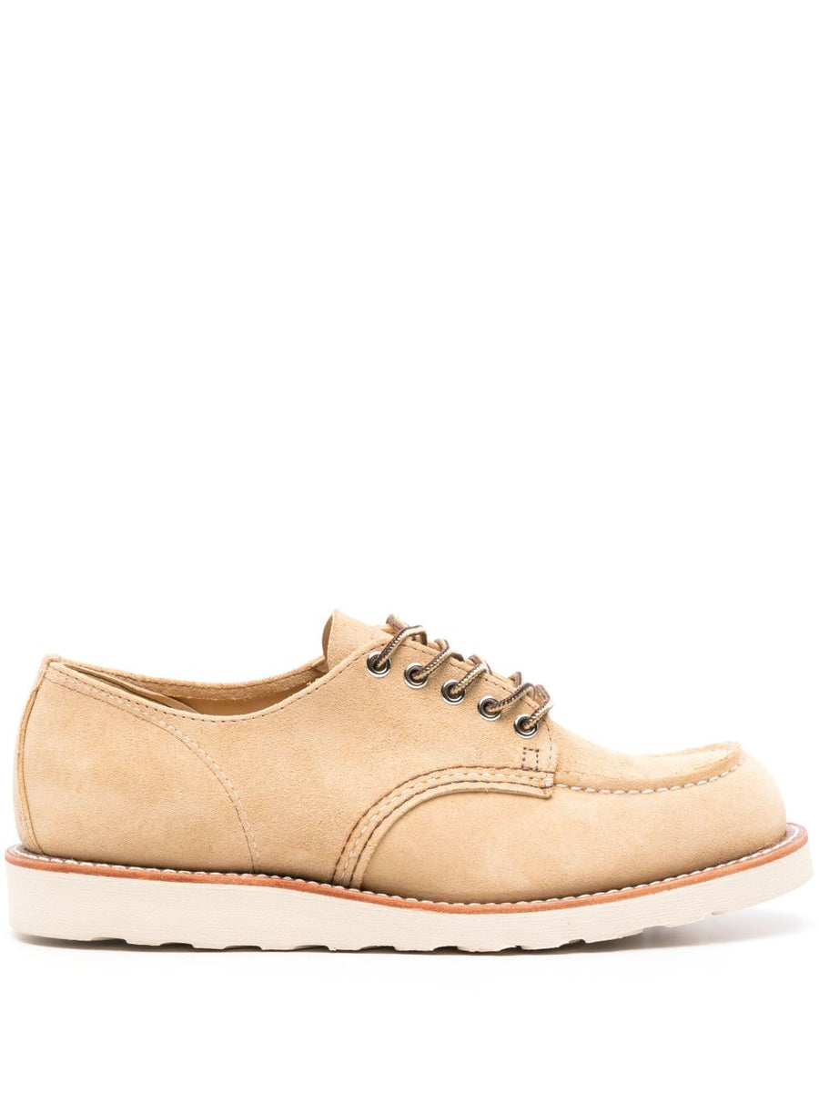 Oxford Shoes Moc Toe Lace-Up Beige Suede Calfskin; Rubber Sole Accessories