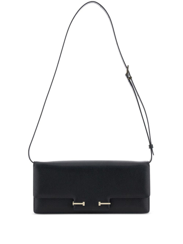 Shoulder Bag Aube E-W Black Leather Goat