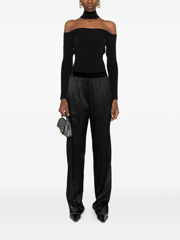 Trousers With Velvet Waistband - Black