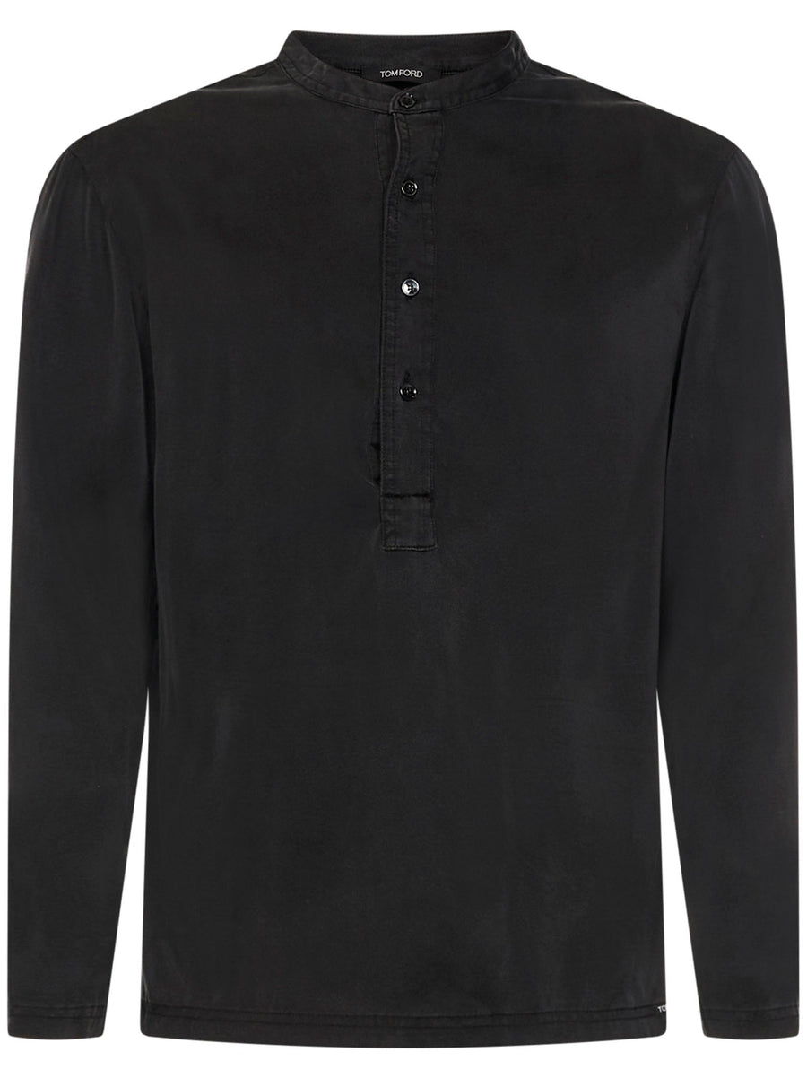 Henley Shirt Black Silk Sleepwear