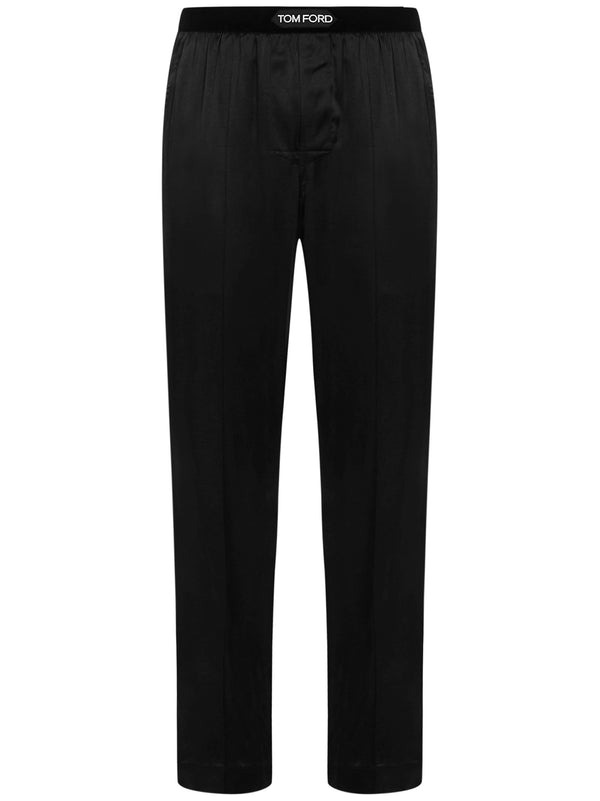 Silk-Blend Trousers With Velvet Waistband Black