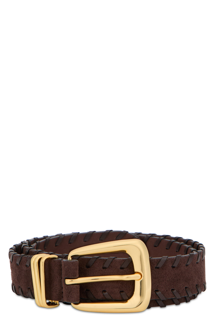Leather Belt With Gold Buckle Espresso Calf Skin