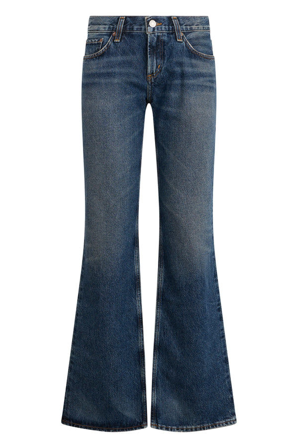 Flared Jeans Dark Blue Denim Tinted Indigo Cotton
