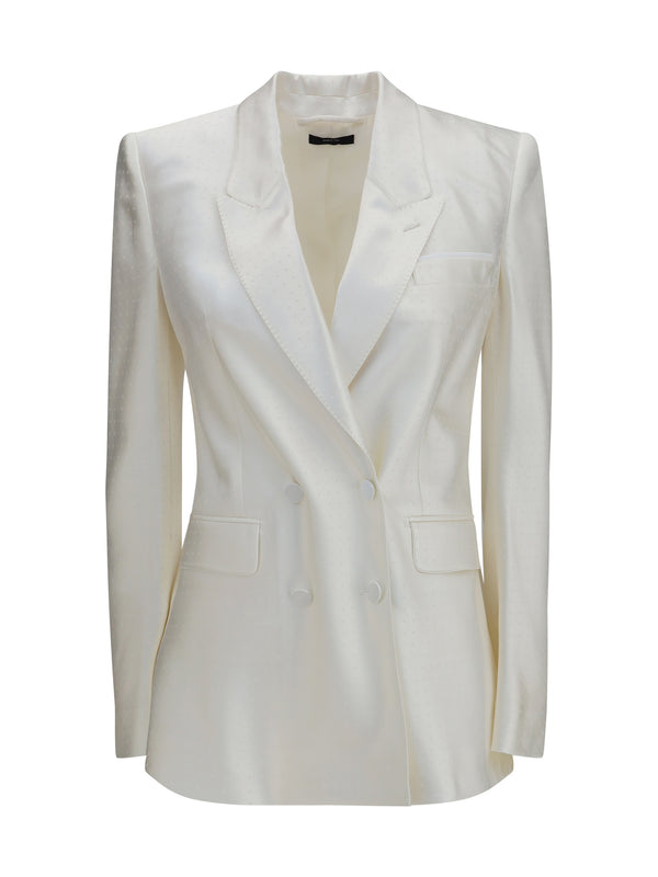 Blazer Double-Breasted Satin Off White Viscose Jacket