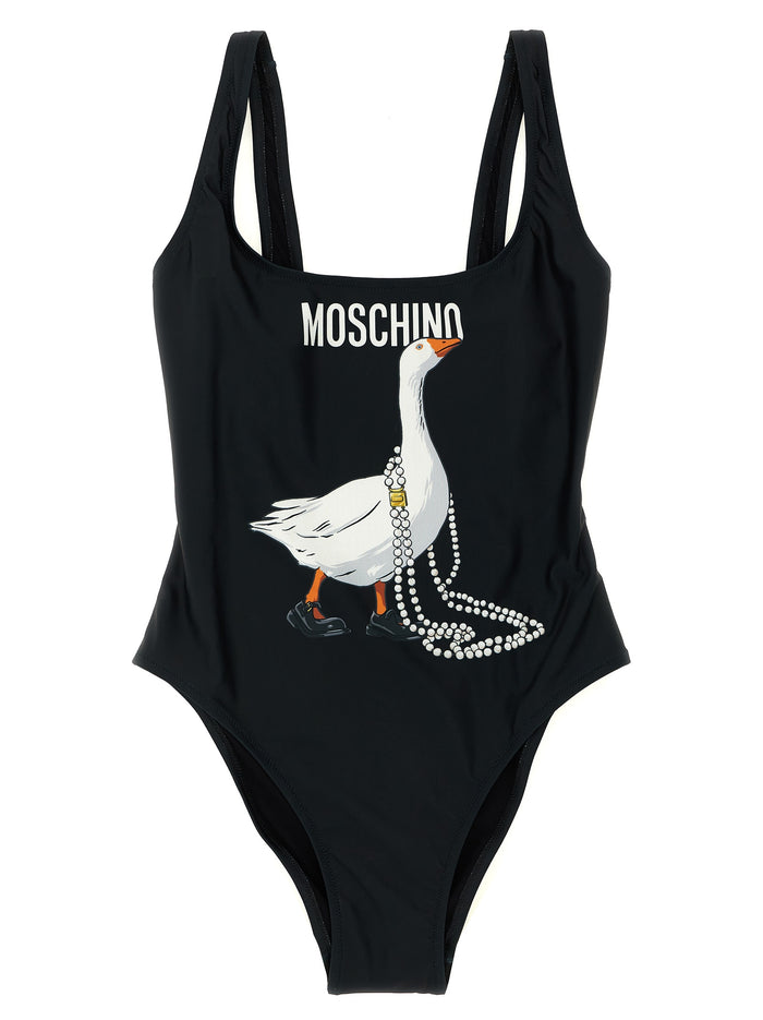 Goose One-Piece Swimsuit Black Polyester Beachwear