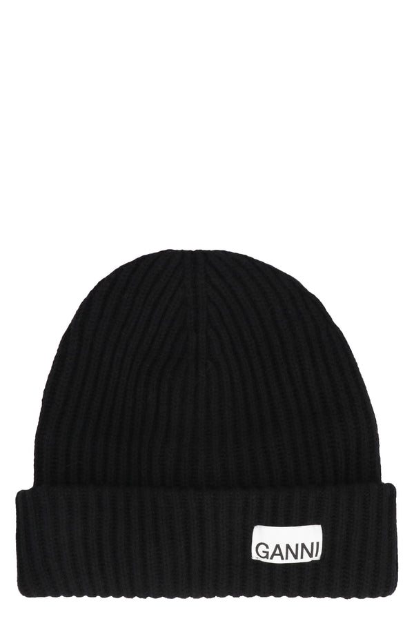 Ribbed Knit Beanie Black Wool Hat
