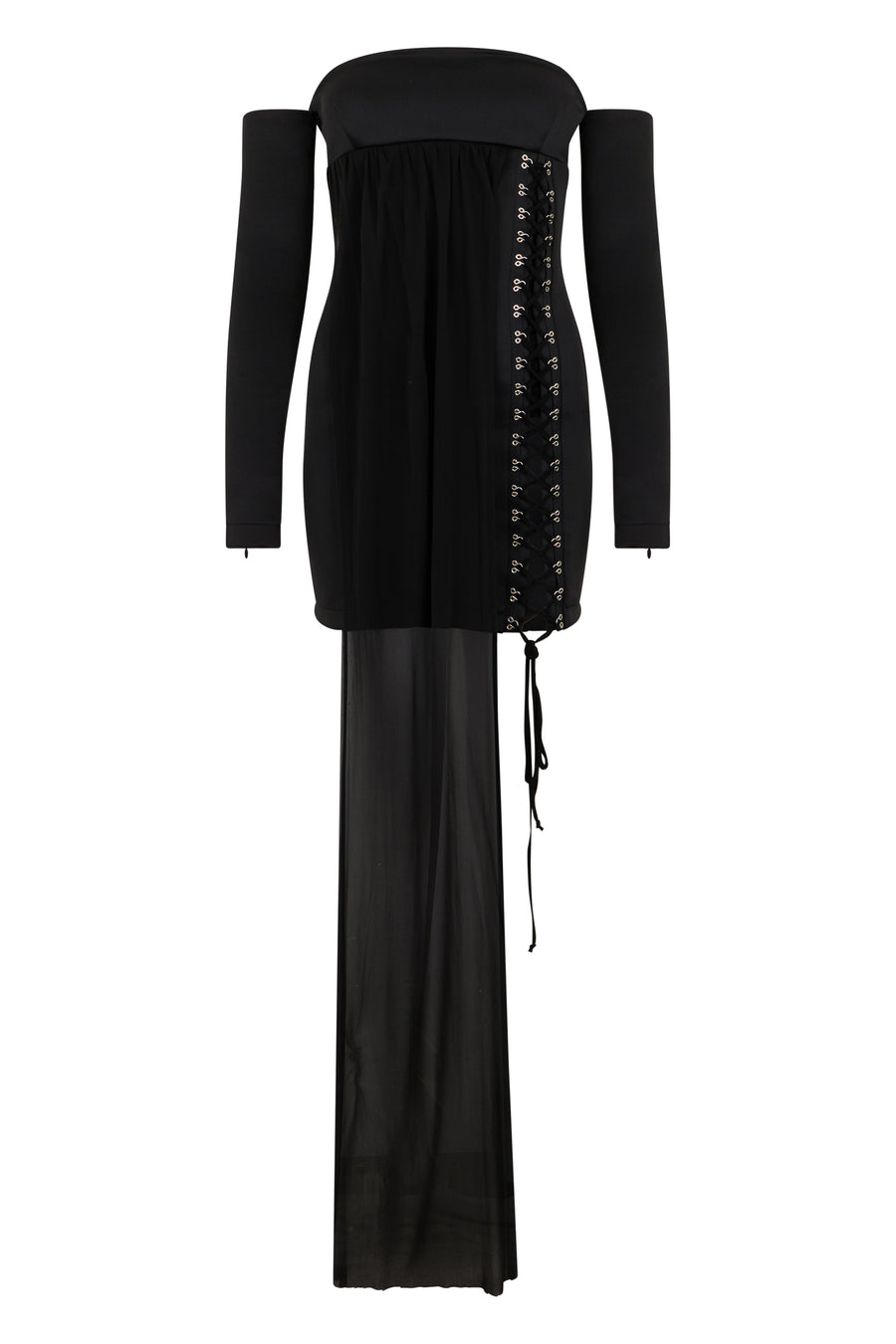 Mini Dress Black Wide Neck Polyester