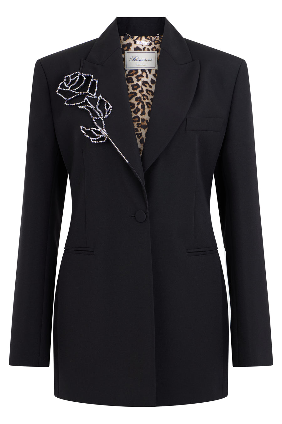 Wool Blazer Black Rose Embroidery Virgin Blazers
